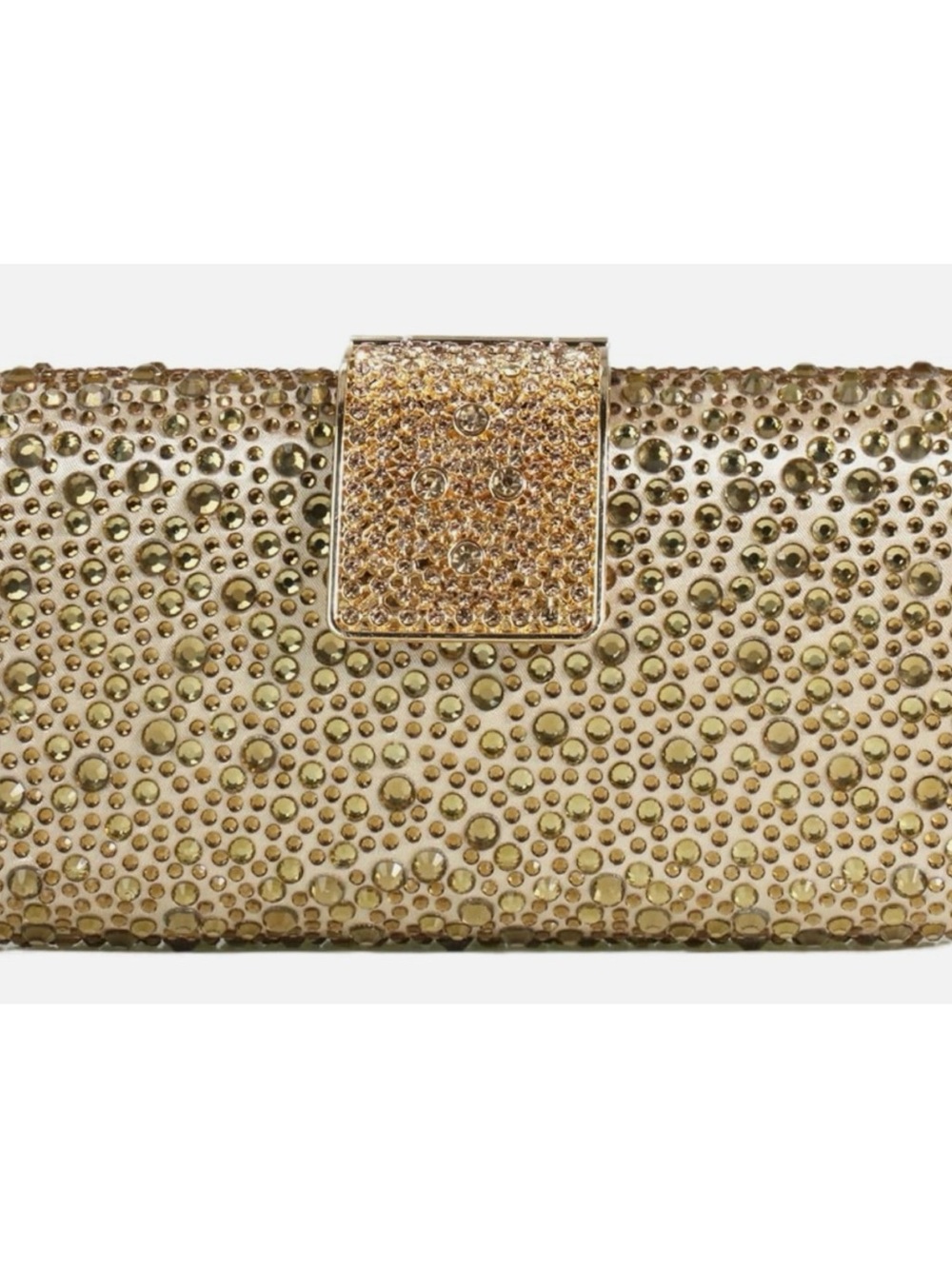 NWT Gold Crystal-Embellished Evening Clutch with 2 Chain Straps - Picture 5 of 5
